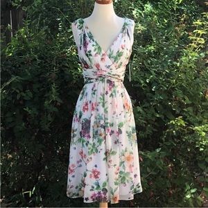 Donna Morgan Floral Print Dress - White, Green, Pink